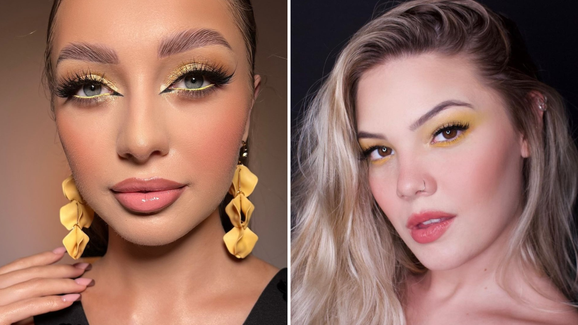 Sombra amarelo-manteiga (Foto: @arybicka_makeup/@nathyspinamakeup/Instagram/Reprodução)